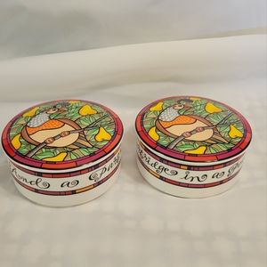 Mikasa Partridge Pear Tree FX076 Ceramic Lidded Trinket Boxes by Dan Scannell